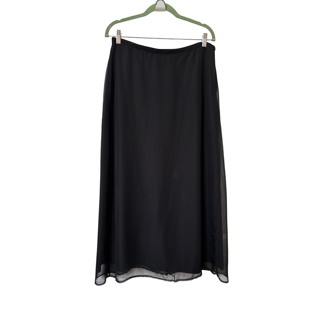 Anne Brooks Black Chiffon Layered Maxi Skirt Size 16 Side Zip Flowy Minimalist